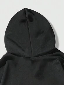 ROMWE MEN Grunge Punk Men Japanese Letter Graphic Drawstring Hoodie - Black - View 5