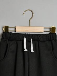 SHEIN Leap Crew Tween Boy Drawstring Waist Slant Pocket Wide Leg Sweatpants - Black - View 3