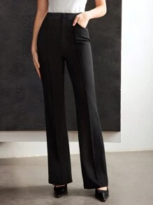 MOTF PREMIUM FLARED SATIN WAIST SUIT PANTS - Black - View 5