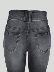 青少年女孩斜口袋牛仔喇叭褲 - 黑色 - 查看 8