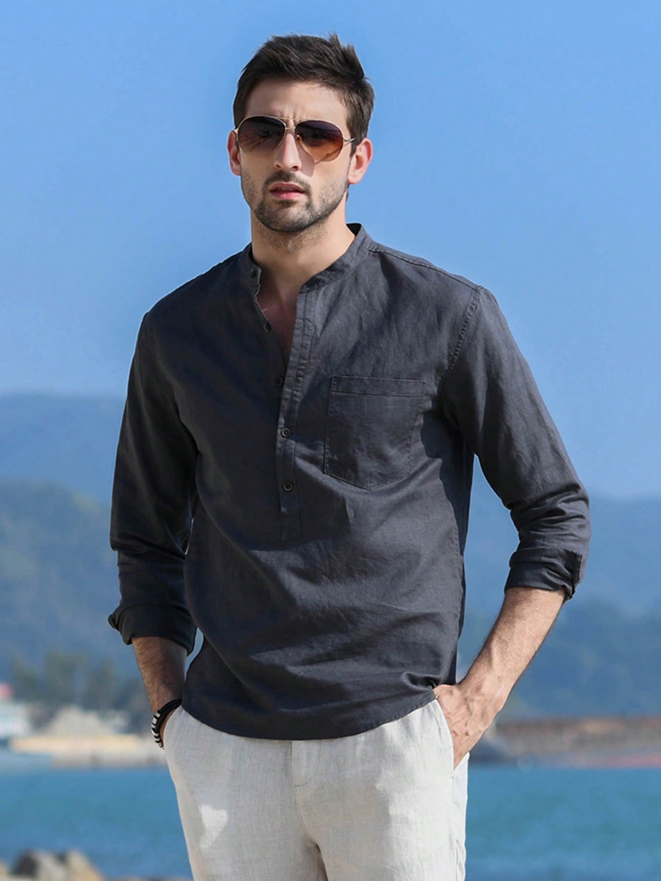 NITAGUT Men Solid Half Button Shirt SHEIN USA