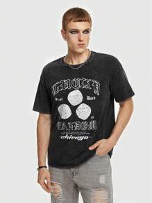 ROMWE MEN Street Life 男士骰子印花圓領休閒t恤 - 黑色 - 查看 1