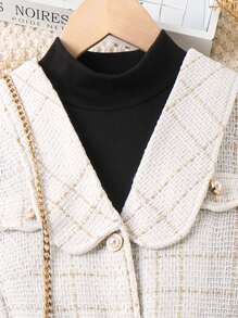 青少年女孩格紋印花腰帶外套馬甲&小高領T恤