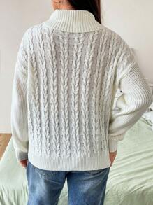 Flirla Plus Turtleneck Drop Shoulder Cable Knit Sweater Knit Pullover Fall Winter Outfit
