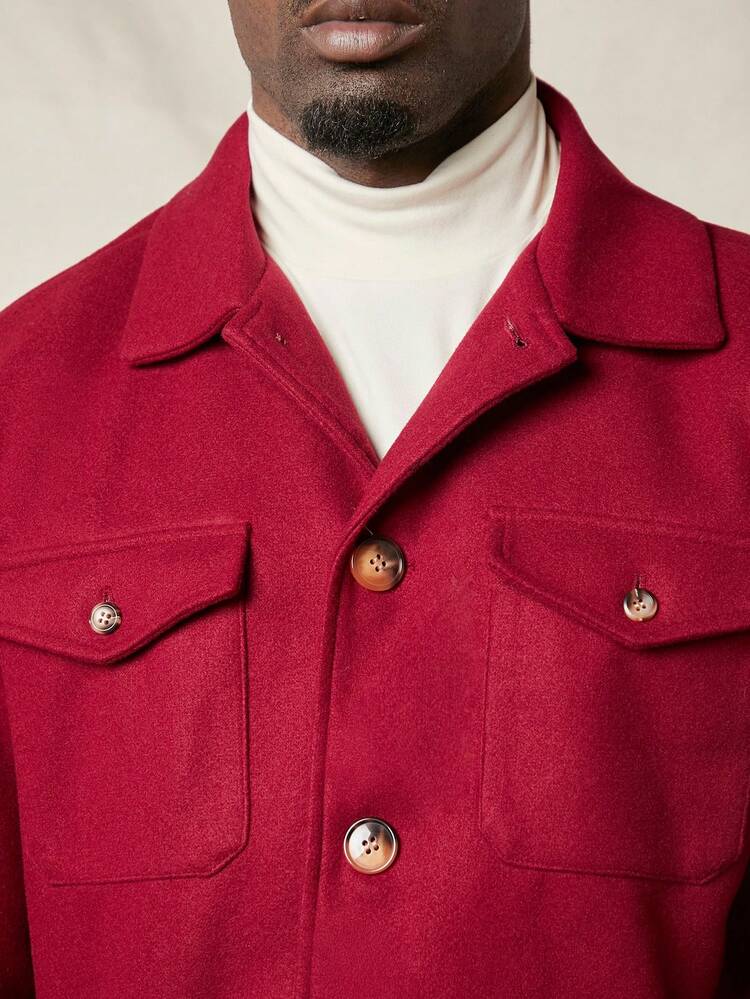 Men's Flap Pocket Button Front Oversized Overcoat, For Fall Winter