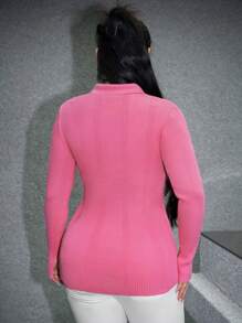 SHEIN SXY Solid Button Front Cardigan - Pink - View 2