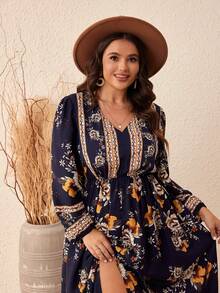 SHEIN VCAY Plus Floral Print Split Hem Dress - Multicolor - View 5