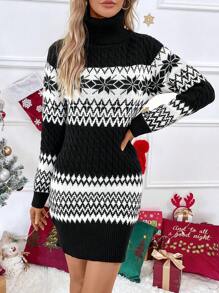 SHEIN Unity Mẫu Geo Áo cao cổ Xoắn Dan Đầm Áo len - Nhiều màu - Xem 6