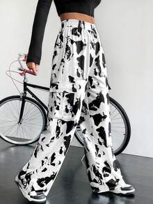 SHEIN Unity 滿版印花彈性腰帶衛褲 - 黑與白 - 查看 4