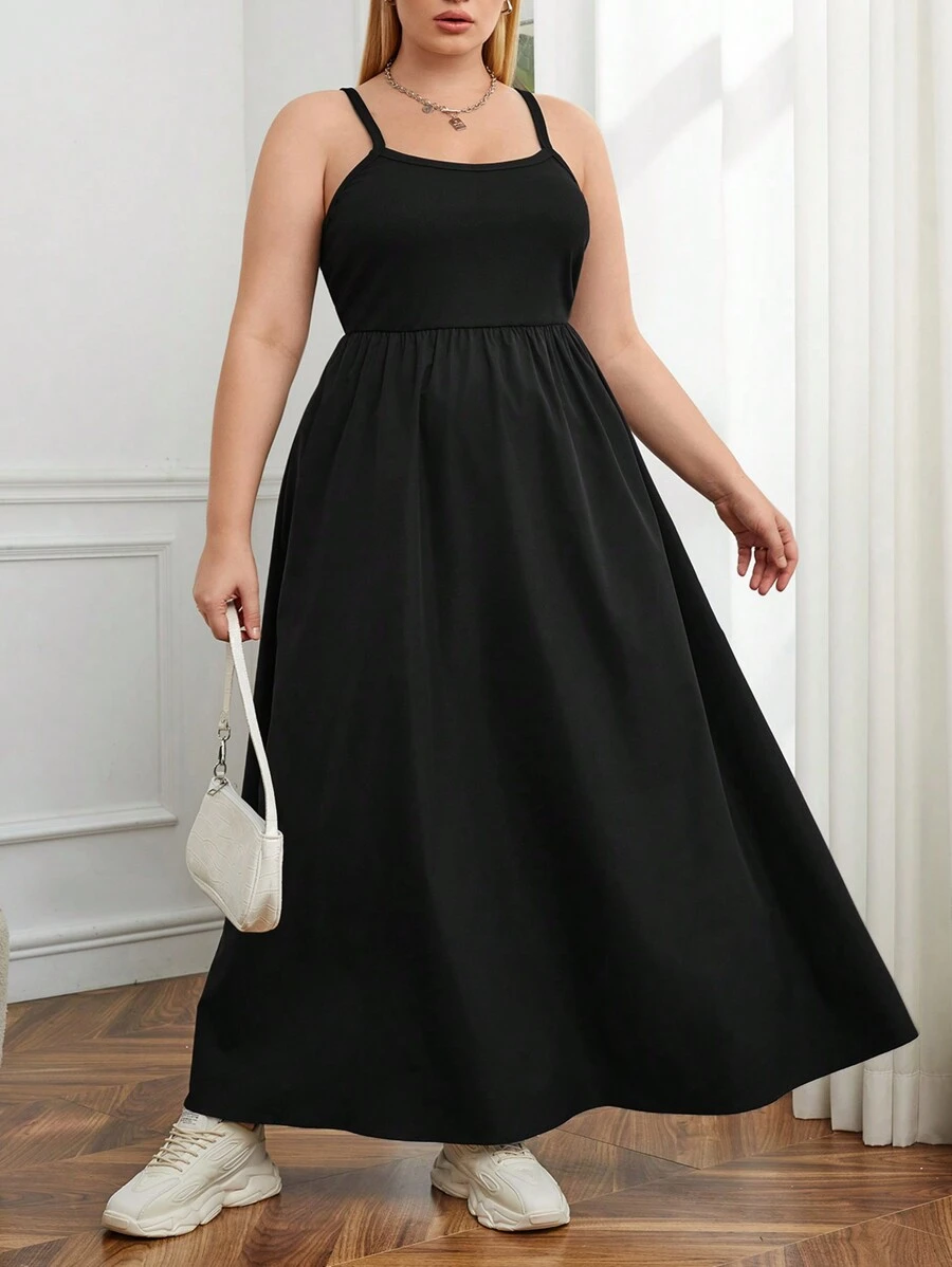 SHEIN Essnce Plus Solid Cami Dress - Black - View 1