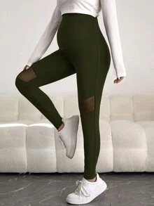 SHEIN Maternidad Leggings de malla de cintura ajustable