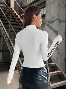 SHEIN EZwear In Bộ xương Cổ giả Áo thun - trắng - Xem 2