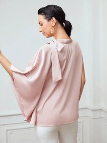 MOTF PREMIUM SHOULDER BOW SATIN BLOUSE