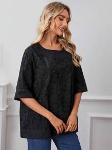 SHEIN LUNE Blouse Trou De Serrure Retour Épaule tombante - Noir - Voir 5