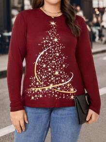 SHEIN LUNE Plus Star Print Tee - Red - View 1