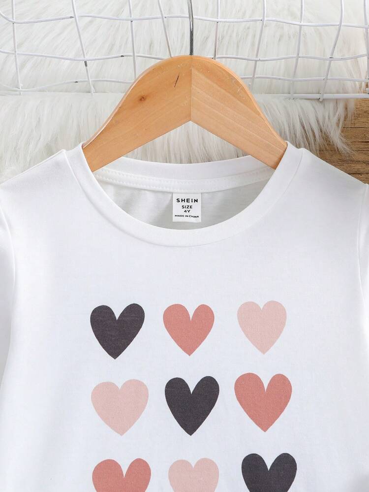 Little Girl's Heart  Pattern Loose T-Shirt Wide-Leg Pants Pajamas Set