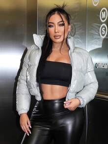 SHEIN SXY Áo khoác đệm ngắn có khóa kéo cho mùa đông - Xám - Xem 6