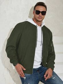 Manfinity Homme Men Plus Zip Up Bomber Jacket Without Hoodie - Dark Green - View 4