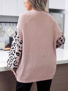 SHEIN LUNE Plus Leopard Pattern Drop Shoulder Sweater, For Winter Knit Pullover Fall Outfit Autumn