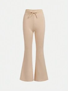 SHEIN 青少年女孩前打結喇叭衛褲 - 杏色 - 查看 1