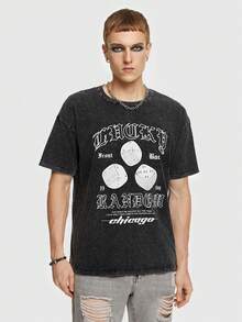 ROMWE MEN Street Life 男士骰子印花圓領休閒t恤 - 黑色 - 查看 4