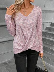 SHEIN Frenchy Space Dye Twist Hem Tee - Pink - View 3