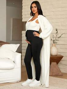 SHEIN Maternity Adjustable Waist Knot Front Leggings - Black - View 5