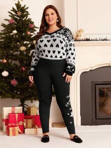 EMERY ROSE Plus Letter & Christmas Print Leggings - Black - View 4