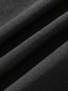 ROMWE Grunge Punk Punk Patchwork Contrast Color Skull Fuzzy Print Rivet Detail Loose Women T-Shirt, Music Festival - Black and White - View 4