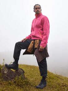 In My Nature Men Zip Half Placket Teddy Sweatshirt