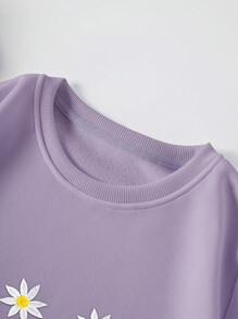 INAWLY Floral Embroidery Thermal Lined Sweatshirt - Mauve Purple - View 4