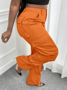 Slaydiva 側翻蓋口袋工裝褲 - 橘色 - 查看 3