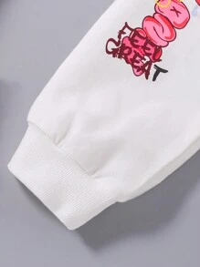 SHEIN 女小童字母圖案拉鏈連帽衫和運動褲 - 白色 - 查看 5