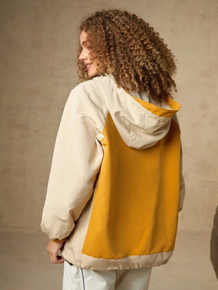 Letter Graphic Colorblock Raglan Sleeve Hooded Jacket