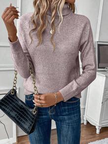 EMERY ROSE Jersey cuello alto de manga raglán tejido de canalé - Rosa vieja - Ver 6