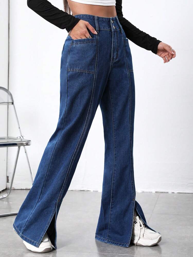 Coolmax High Waist Split Hem Flare Leg Jeans