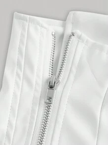 GENKIRA Áo ống khóa kéo bất đối xứng màu trơn thời trang - trắng - Xem 4