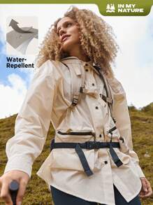 In My Nature Zip Detail Patched Pocket Drop Shoulder Oversized Outdoor Shirt - Beige - View 8