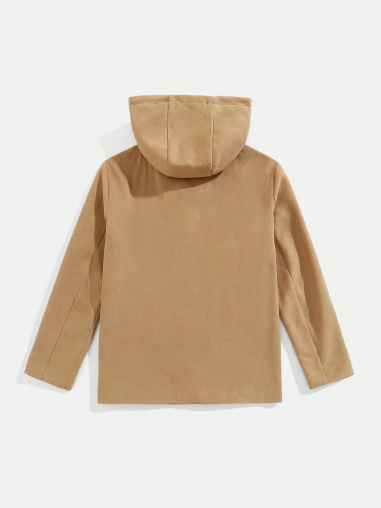 Men Flap Pocket Drawstring Hooded Overcoat
