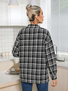 GENKIRA In kẻ sọc Nút phía trước Thả vai Áo khoác - Nhiều màu - Xem 2