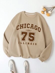 INAWLY Plus Letter Graphic Thermal Lined Sweatshirt, For Winter Graduation,Back To School,Graduation,Teacher For Women,Back To School Pullover Fall Autumn - Khaki - View 1