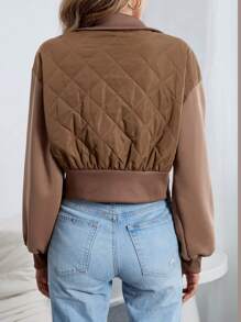 SHEIN Essnce 落肩袖拉鏈開襟絎縫外套 - 咖啡棕 - 查看 2