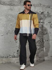 Manfinity Homme Men Plus Striped Print Shirt & Pants - Black - View 4