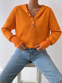 Chiquease Áo hoodie tay lửng cài nửa cúc, kiểu dáng chui đầu, thích hợp cho mùa thu. - trái cam - Xem 6
