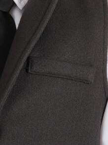 Tween Boy Solid Button Front Waistcoat & Shirt - Grey - View 5