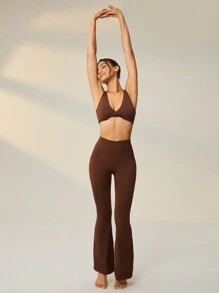 Lifespree 素色前扭結運動套裝 - 棕色 - 查看 4