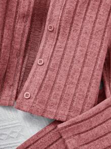 SHEIN Young Girl Open Front Jacket & Flare Leg Pants & Cami Top - Pink - View 4