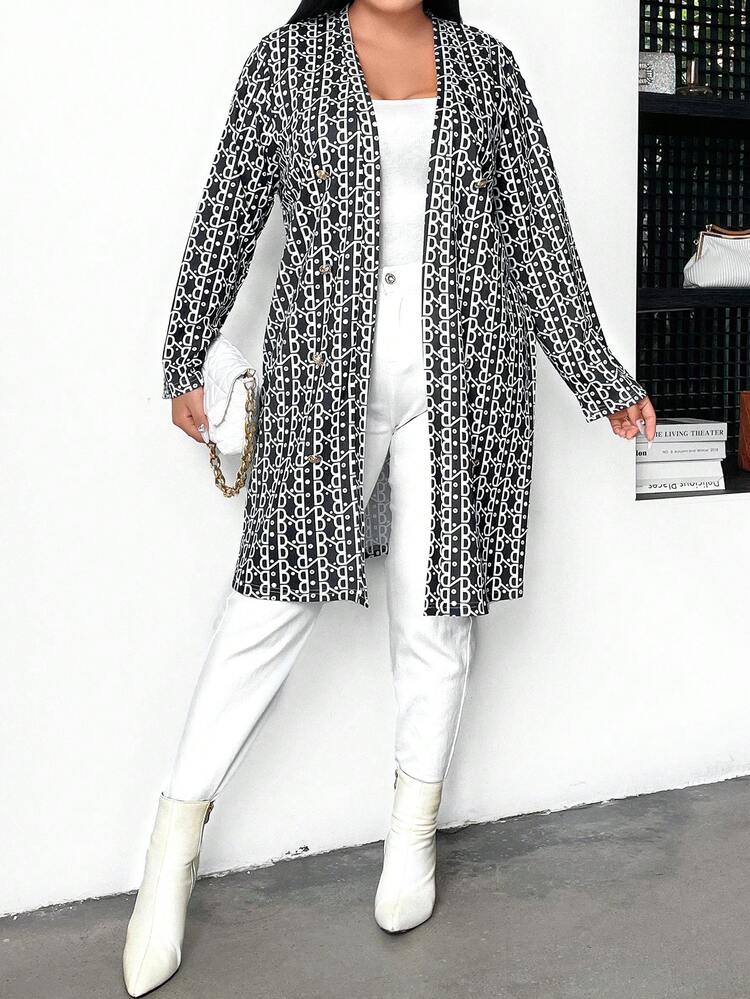 Plus Allover Print Open Front Coat