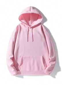 Men Kangaroo Pocket Drawstring Hoodie - Pink - View 1