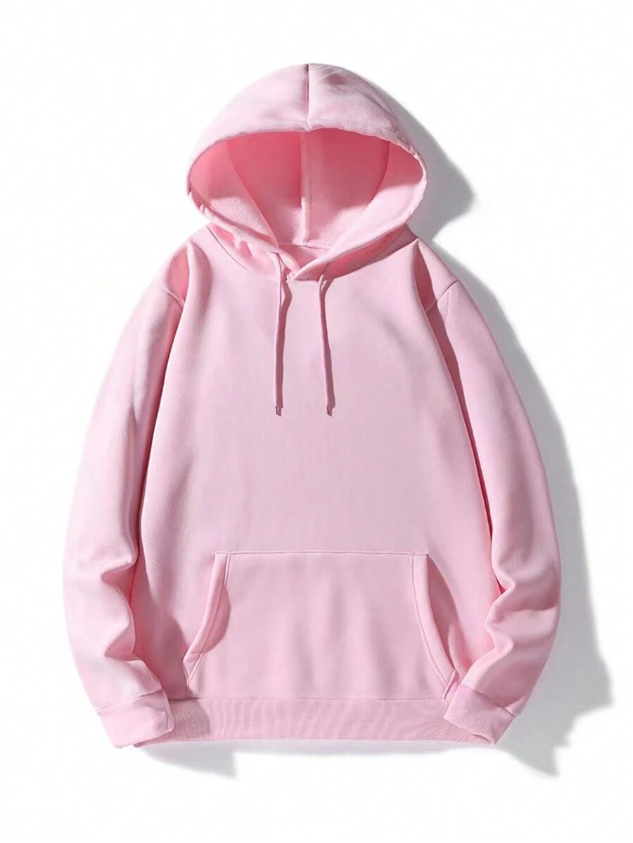 Men Kangaroo Pocket Drawstring Hoodie - Pink - View 1